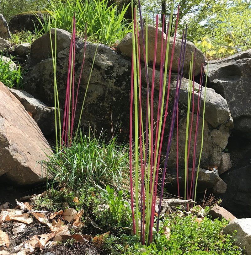 installation tiges colorees jardin